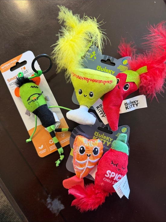 Quirky Kitty Other - Green & Red Feathered Cat Toy Assortment